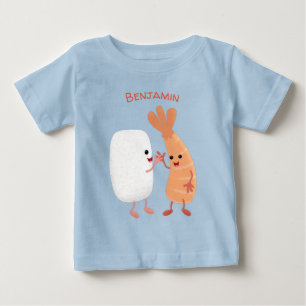 T-shirt Pour Bébé Cute sushi riz crevettes amis dessin animé