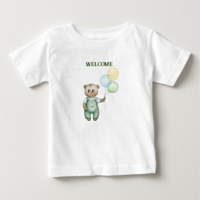 T-shirt Pour Bébé cute teddy bear green background (Devant)
