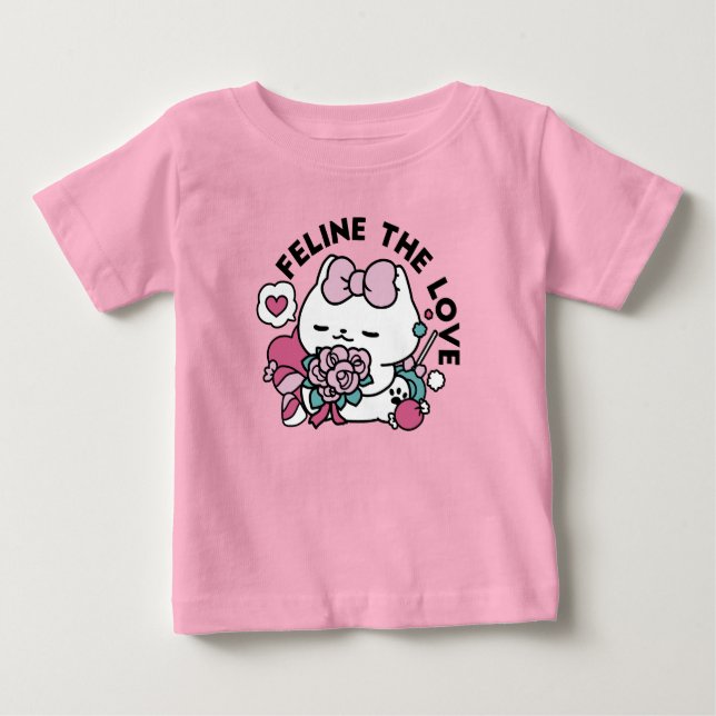 T-shirt Pour Bébé Cute Valentine's Cat Design - Feline the Love (Devant)