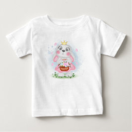 T-SHIRT POUR BÉBÉ CUTE WATERCOLOR PINK EASTER BUNNY WITH BASKET