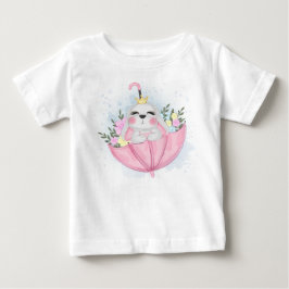 T-SHIRT POUR BÉBÉ CUTE WATERCOLOR PINK EASTER BUNNY WITH UMBRELLA