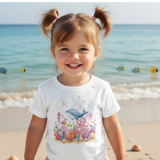 T-shirt Pour Bébé Cute Whale Octopus Under the Sea (Créateur téléchargé)