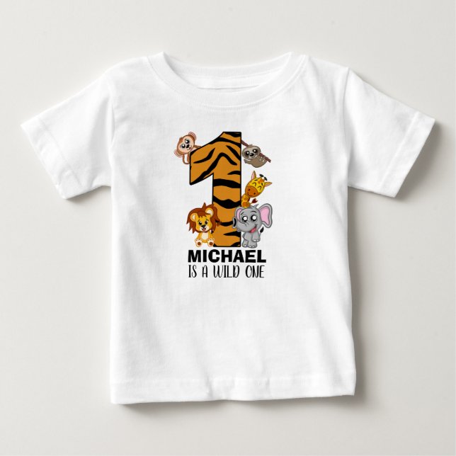 T-shirt Pour Bébé Cute Wild One Jungle Animaux Safari premier annive (Devant)
