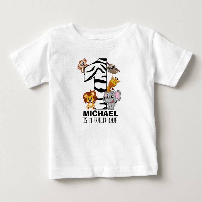 T-shirt Pour Bébé Cute Wild One Jungle Animaux Safari premier annive (Devant)