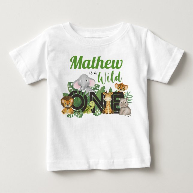 T-shirt Pour Bébé Cute Wild One Jungle Safari Animaux premier annive (Devant)