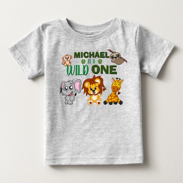 T-shirt Pour Bébé Cute Wild One Jungle Safari Animaux premier annive (Devant)