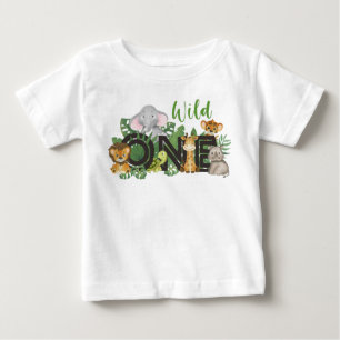 T-shirt Pour Bébé Cute Wild One Jungle Safari Animaux premier annive