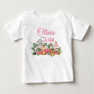 T-shirt Pour Bébé Cute Wild Un 1er Anniversaire Safari Jungle Girl