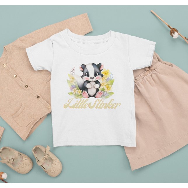 T-shirt Pour Bébé Cute Woodland Skunk Little Stinker Floral Animal (adorable woodland Skunk shirt for kids "Little Stinker")