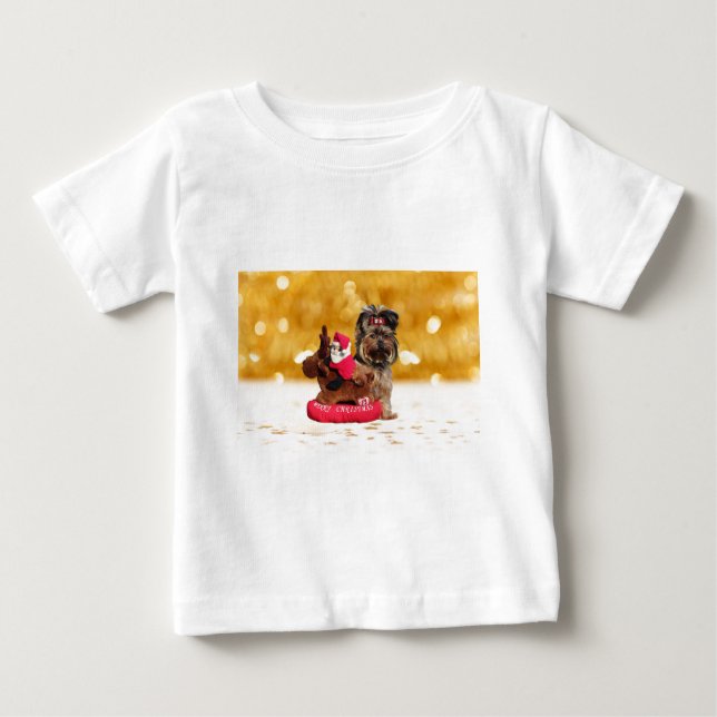 T-shirt Pour Bébé Cute Yorkshire Terrier Joyeux Noël (Devant)
