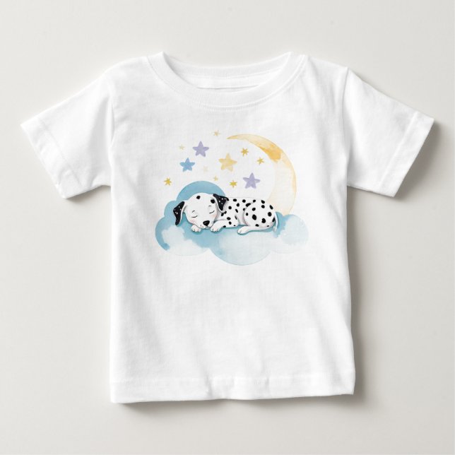 T-shirt Pour Bébé Dalmatien chiot mignon sur la Lune - (Devant)