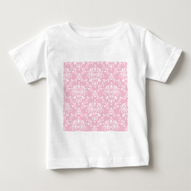 T-shirt Pour Bébé Damas rose et blanc (Devant)