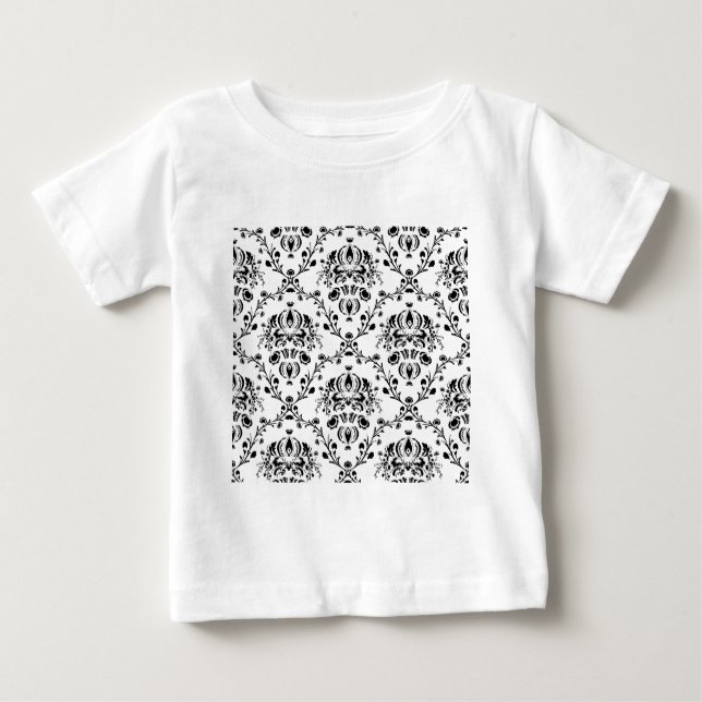 T-shirt Pour Bébé Damask blanc et noir (Devant)