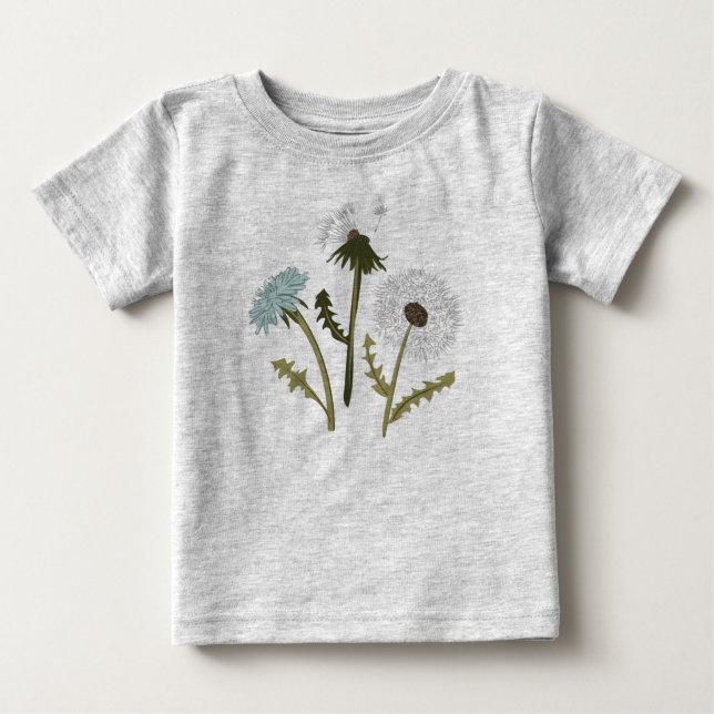 T-shirt Pour Bébé Dandelions Fleurs gris Bleu (Devant)