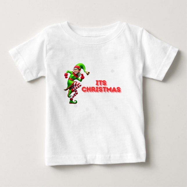 T-shirt Pour Bébé Danser Joyeux Elfe avec son design de Noël (Devant)