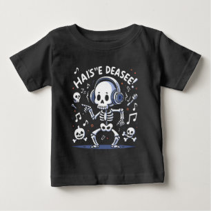T-shirt Pour Bébé Danser Skeleton Headphones Musique Halloween Fun
