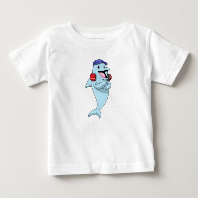 T-shirt Pour Bébé Dauphin à l'écoute de la musique (Devant)