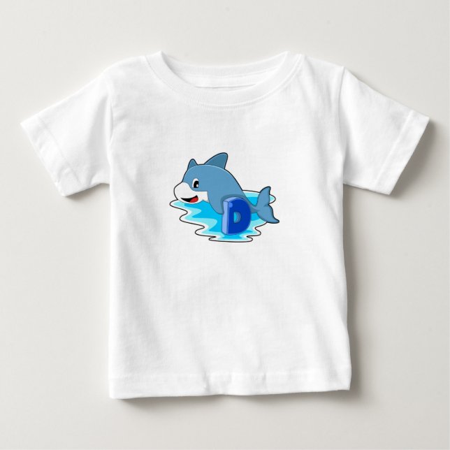 T-shirt Pour Bébé Dauphin en natation avec lettre (Devant)