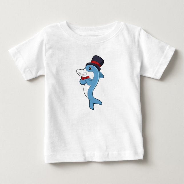 T-shirt Pour Bébé Dauphin en tant que Gentleman avec Casquette (Devant)