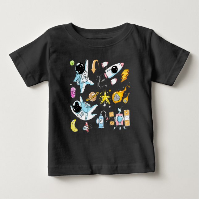T-shirt Pour Bébé De mignons astronautes aux Doodles spatiaux (Devant)