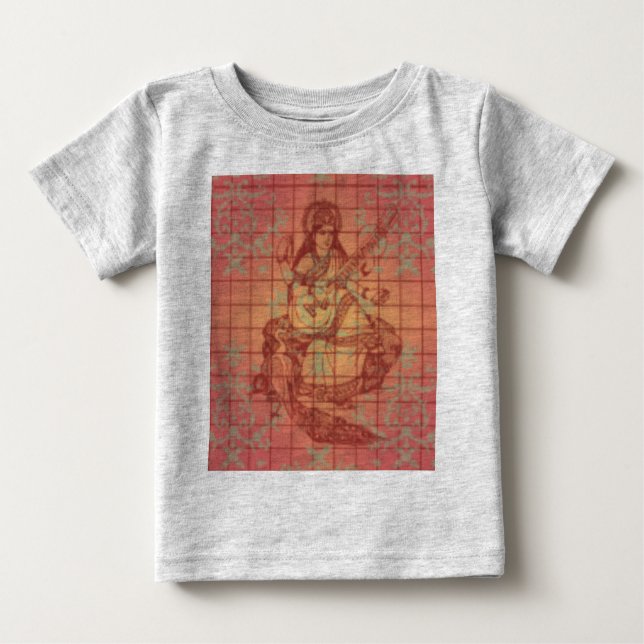 T-shirt Pour Bébé déesse hindoue rouge Saraswati Sagesse Inde (Devant)