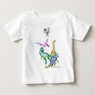 T-shirt Pour Bébé Défilade et rugissement de dinosaures à l'aquarell