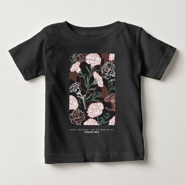 T-shirt Pour Bébé Délicates oeillets roses avec fleurs Feuilles vert (Devant)