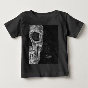 T-shirt Pour Bébé Demi-Crâne gothique Grunge Cool noir et blanc