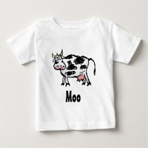T-shirt Pour Bébé Dessin animé de vache noir et blanc drôle