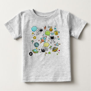 T-shirt Pour Bébé dessin animé,Heather Grey,[nuage, fusée, astrona