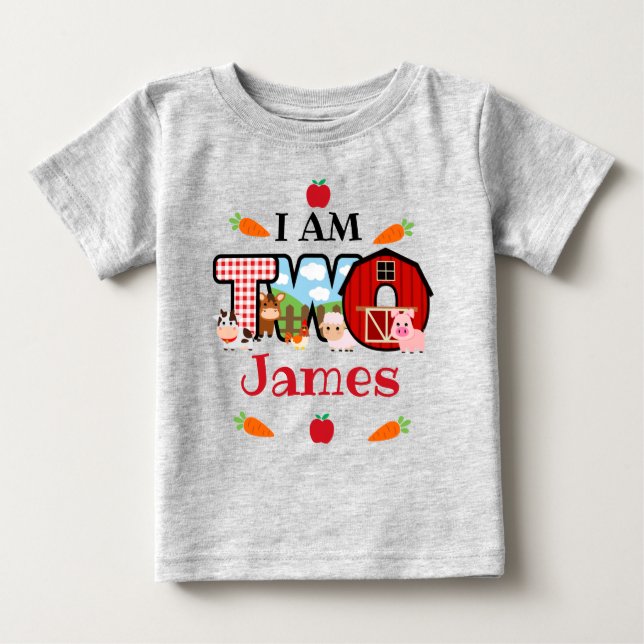T-shirt Pour Bébé DEUX Anniversaire Ferme Animal | Anniversaire de l (Devant)