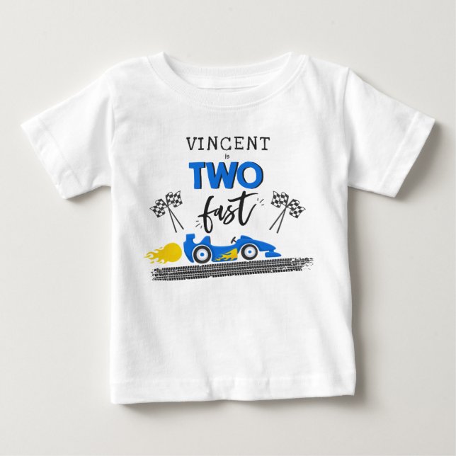 T-shirt Pour Bébé Deux Fast Blue Race Car 2e Anniversaire (Devant)