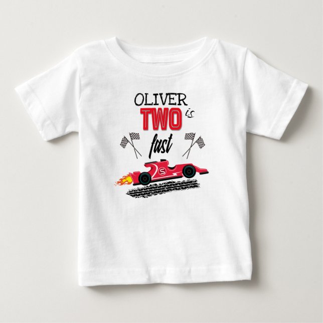 T-shirt Pour Bébé Deux Fast Red Race Car 2e Anniversaire (Devant)