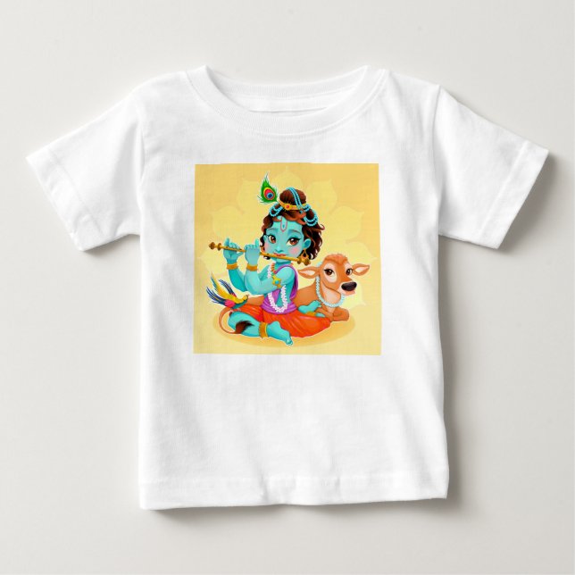 T-shirt Pour Bébé Dieu indien de Krishna jouant l'illustration de (Devant)