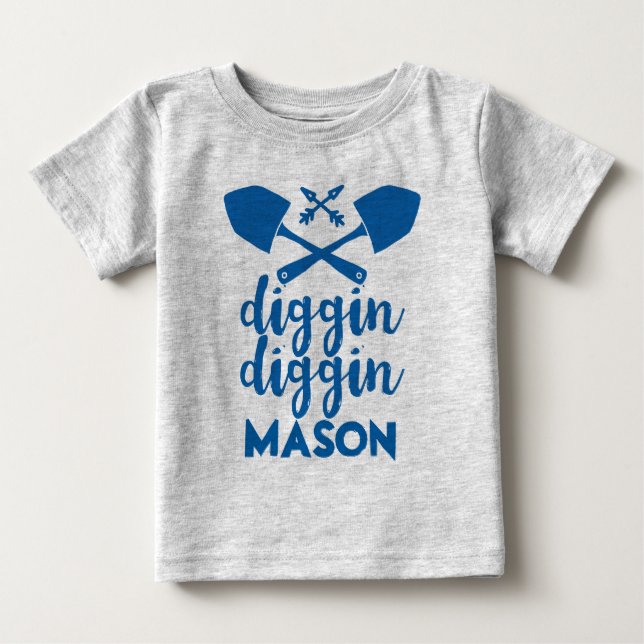 T-shirt Pour Bébé Diggin personnalisé en bleu et gris (Devant)
