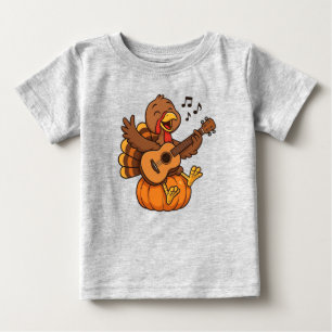 T-shirt Pour Bébé Dinde de Thanksgiving mignonne avec guitare