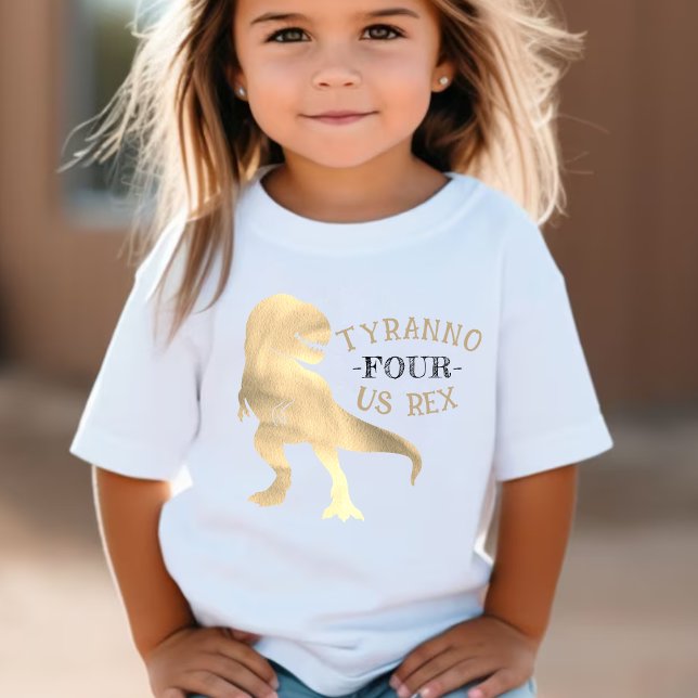 T-shirt Pour Bébé Dinosaur 4e fête d'anniversaire Gold Tyrannosaurus (Dinosaur 4th Birthday Party Gold Tyrannosaurus Rex Baby T-Shirt
)
