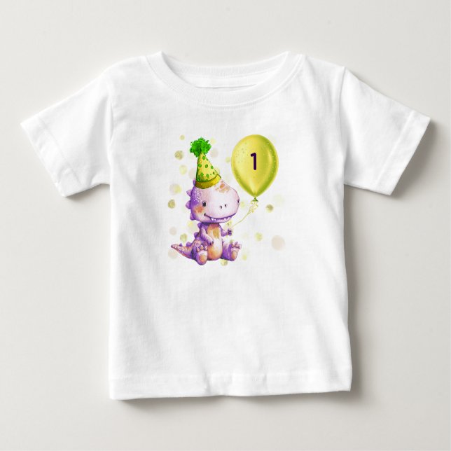 T-shirt Pour Bébé Dinosaur Balloon d'anniversaire Ajouter l'âge (Devant)