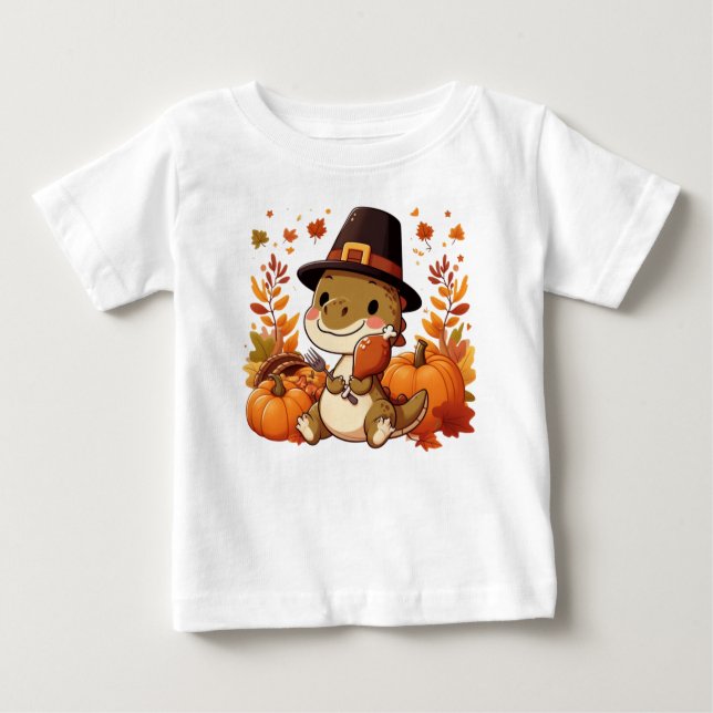 T-shirt Pour Bébé Dinosaur de Thanksgiving mignon (Devant)