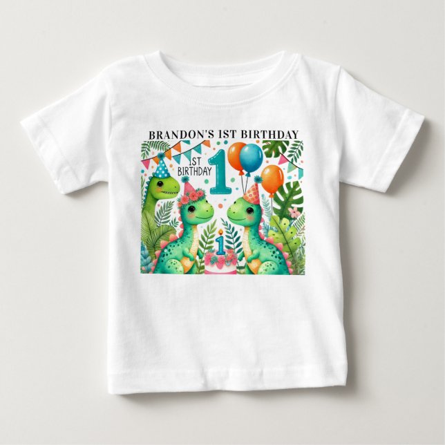 T-shirt Pour Bébé Dinosaur Dino 1ère fête d'anniversaire (Devant)