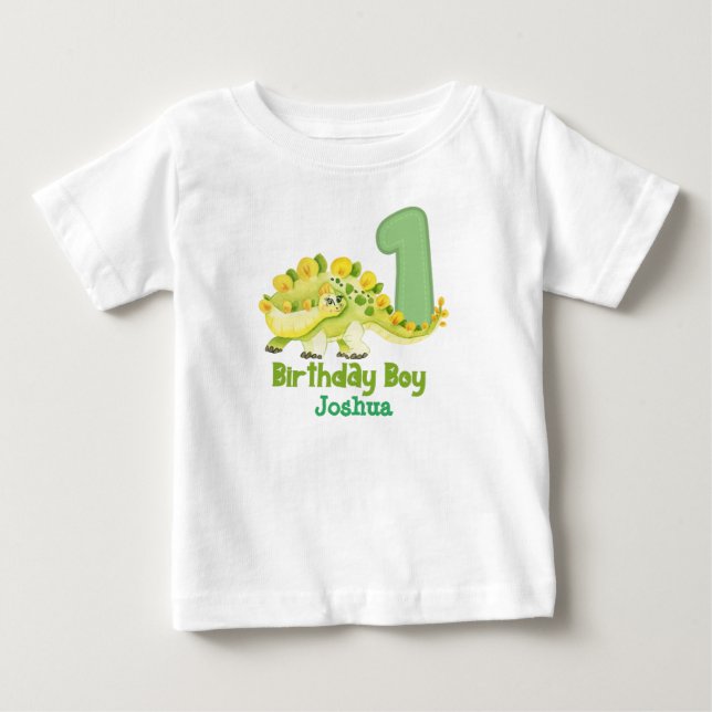 T-shirt Pour Bébé Dinosaur Garçon Premier anniversaire avec le nom B (Devant)