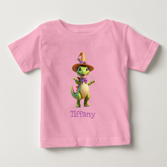 T-shirt Pour Bébé Dinosaure magicien vert mignon (Devant)
