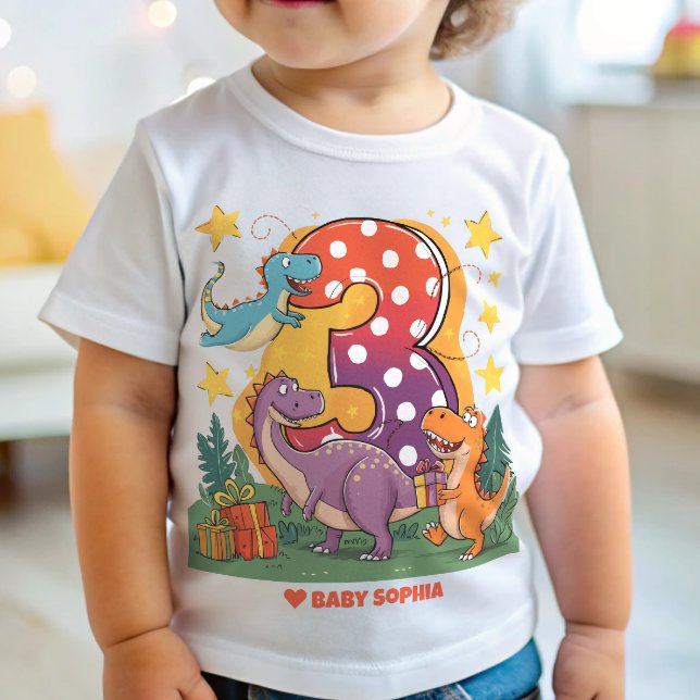 T-shirt Pour Bébé Dinosaure party-Troisième anniversaire (Créateur téléchargé)
