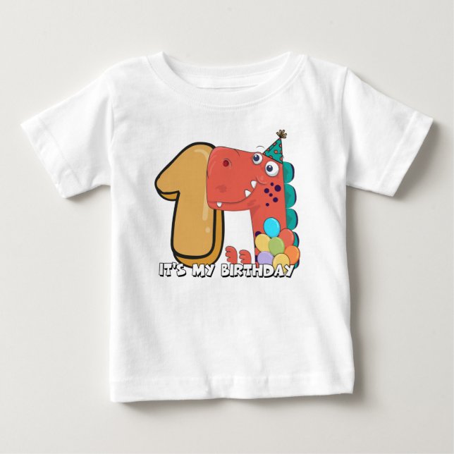 T-shirt Pour Bébé Dinosaure pour 1er anniversaire de bébé (Devant)