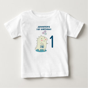 T-shirt Pour Bébé Dinosaure souriant jaune mignon 1er anniversaire