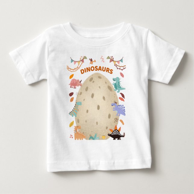 T-shirt Pour Bébé Dinosaures aquarelles adorables avec grand œuf de  (Devant)