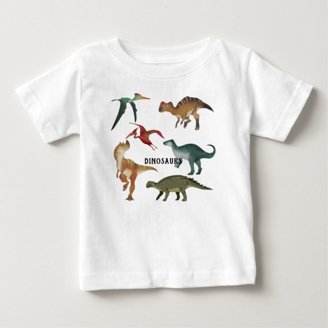 T-shirt Pour Bébé Dinosaures mignons aquarelle monde Jurassique blan (Devant)