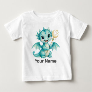 T-shirt Pour Bébé Dragon aquarellisé personnalisé tenant une baguett