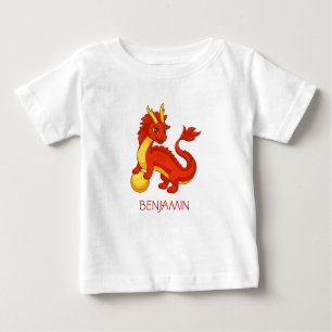 T-shirt Pour Bébé Dragon Chinois Rouge Nom Personnalisé