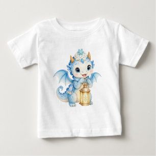 T-shirt Pour Bébé Dragon de bébé hivernal fantaisiste tenant une lan